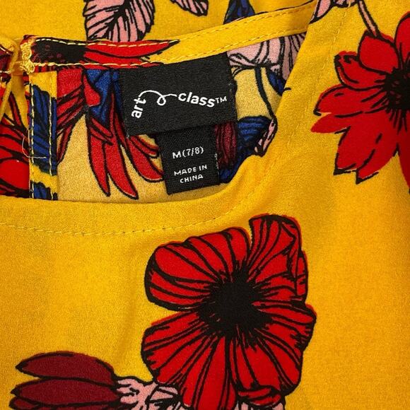 Girls Chiffon Blouse 7/8 Gold Red Floral Holiday Boho Party Top NWOT - Picture 6 of 9